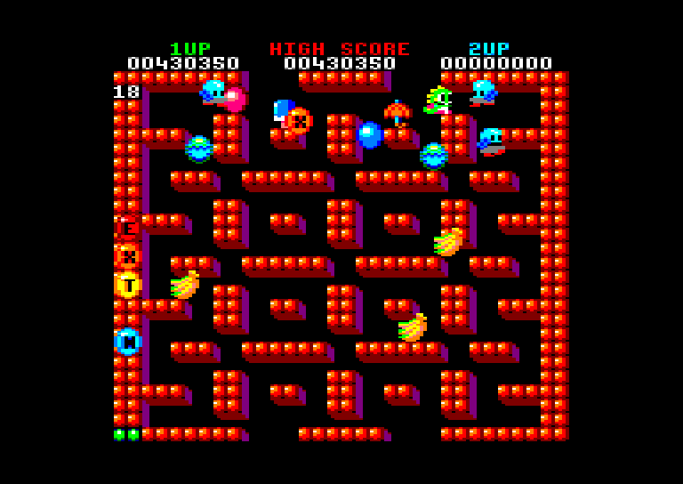 Screenshot of Bubble Bobble for the CPC, by CNGSoft