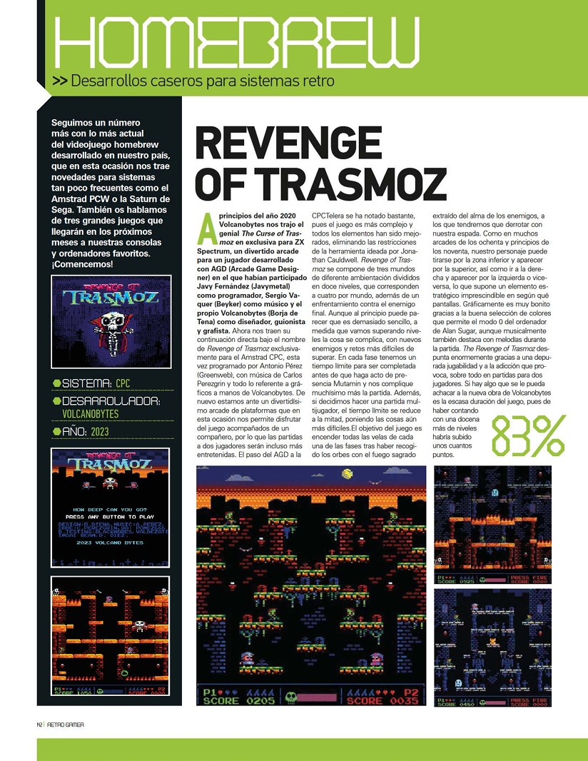 Revenge of Trasmoz review in Retro Gamer Spain, scored 83%