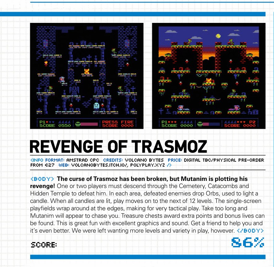 Revenge of Trasmoz review in Retro Gamer UK, scored 86%